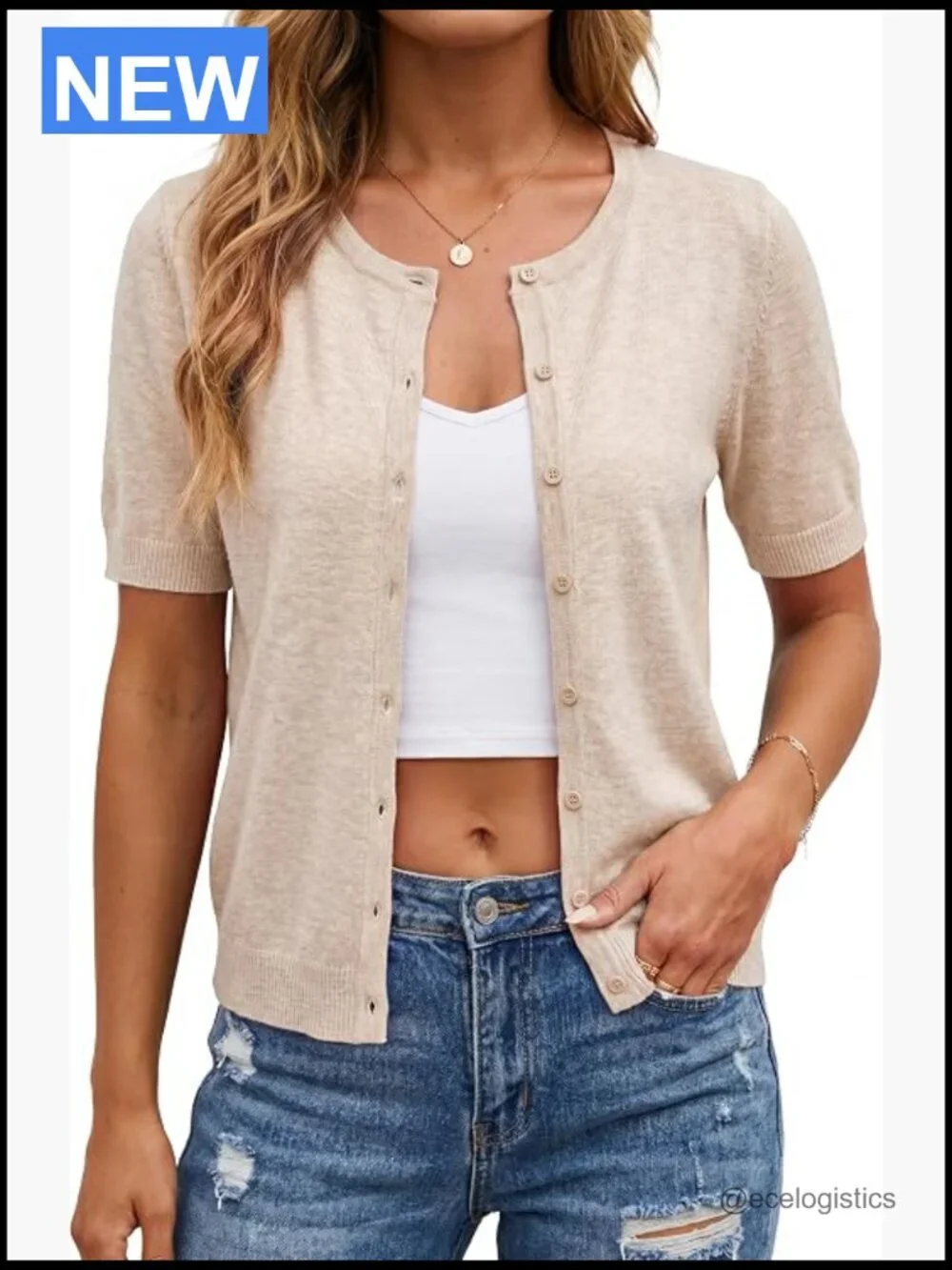 Women's Wool Blend Cropped Short Sleeve Cardigan Lightweight Summer Sweater